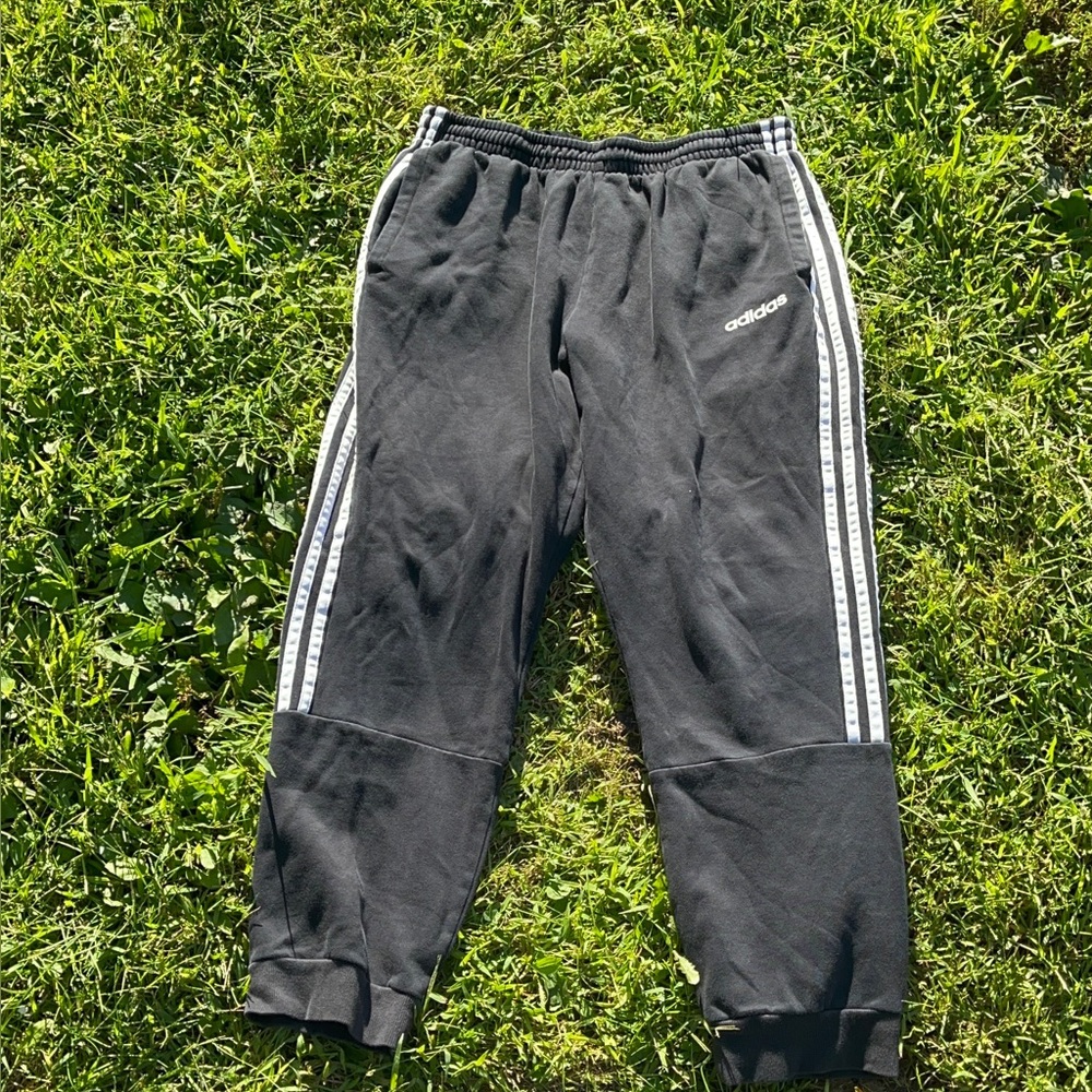 Adidas Kids Black Joggers with White Stripes